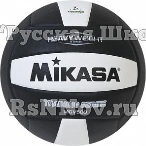 Мяч волейб. трен. "MIKASA MGV500-WBK", р.5, утяжеленный - вес 445-465 г, синт.кожа (ПУ), 18 панелей, бутиловая камера, нейлоновый корд, клееный, бело-черный
