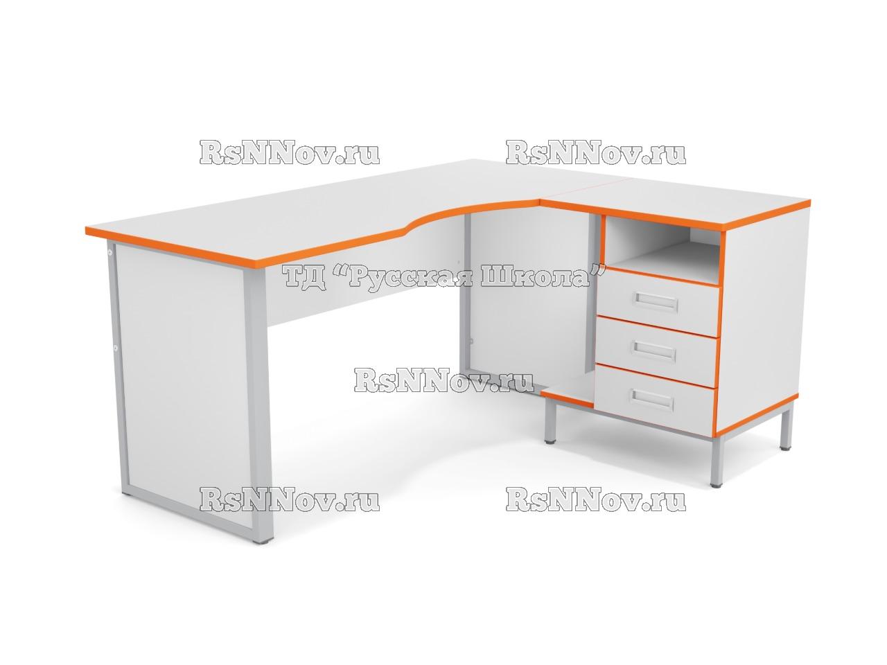 Стол угловой ЛОФТ в комплекте с приставной тумбой с интегрированной подставкой для системного блока, с 2 боковыми экранами из ЛДСП (мк. Серый, ст. Серая), ручки врезные алюминиевые