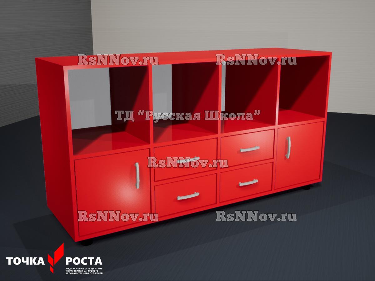 Тумба полуоткрытая 4 ящика и 2 дверцы «Точка роста» (кор. Красный, фас. Красные)