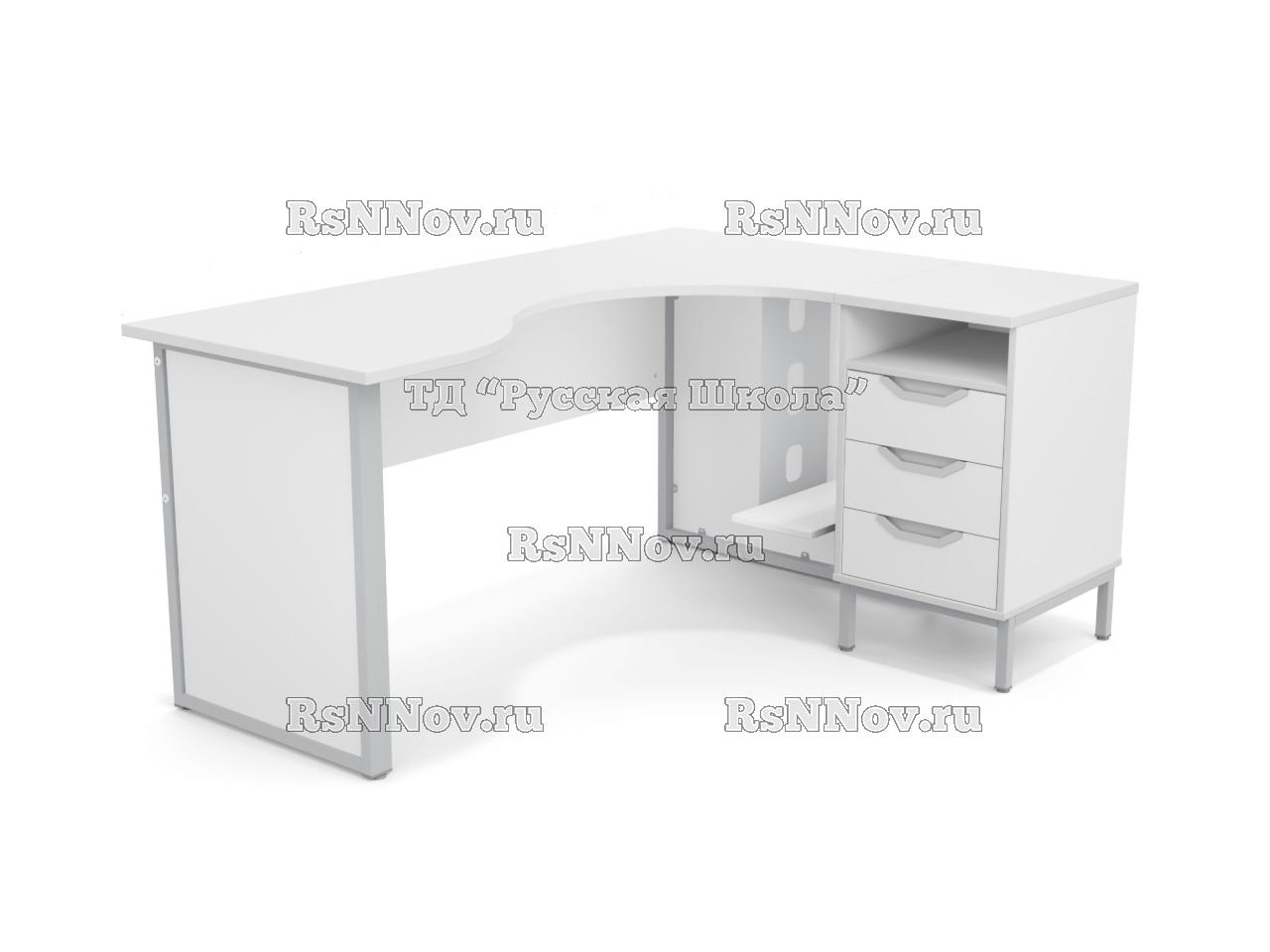 Стол угловой ЛОФТ с подвесом для системного блока на мк., в комплекте с приставной тумбой, с 2 боковыми экранами из ЛДСП (мк. Серый, ст. Серая)