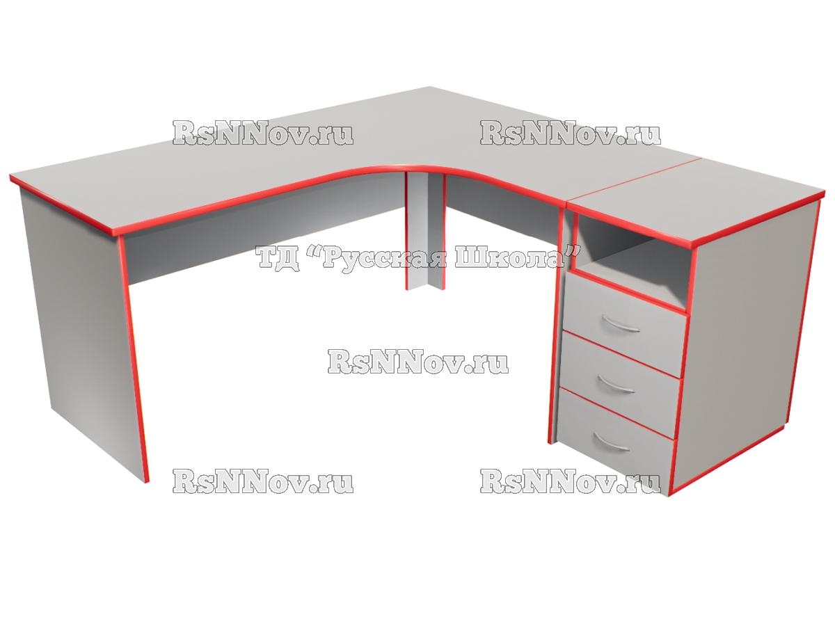 Стол учительский угловой с тумбой 3 ящика «Точка роста» (ст. Серая, кор.Серый, кр. Красная)