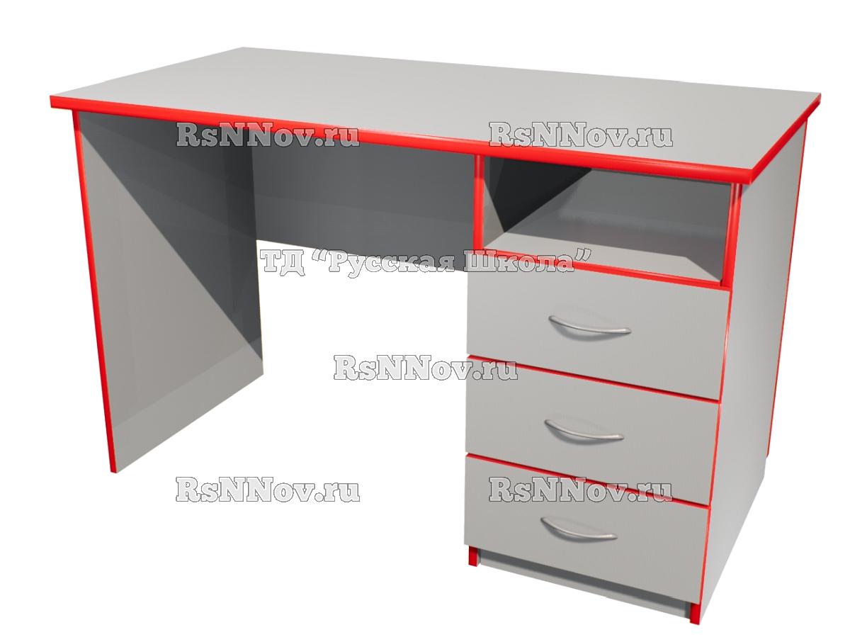 Стол письменный со встроенной тумбой 3 ящика «Точка роста» (ст/фас. Серые, кор. Серый, кр. Красная)