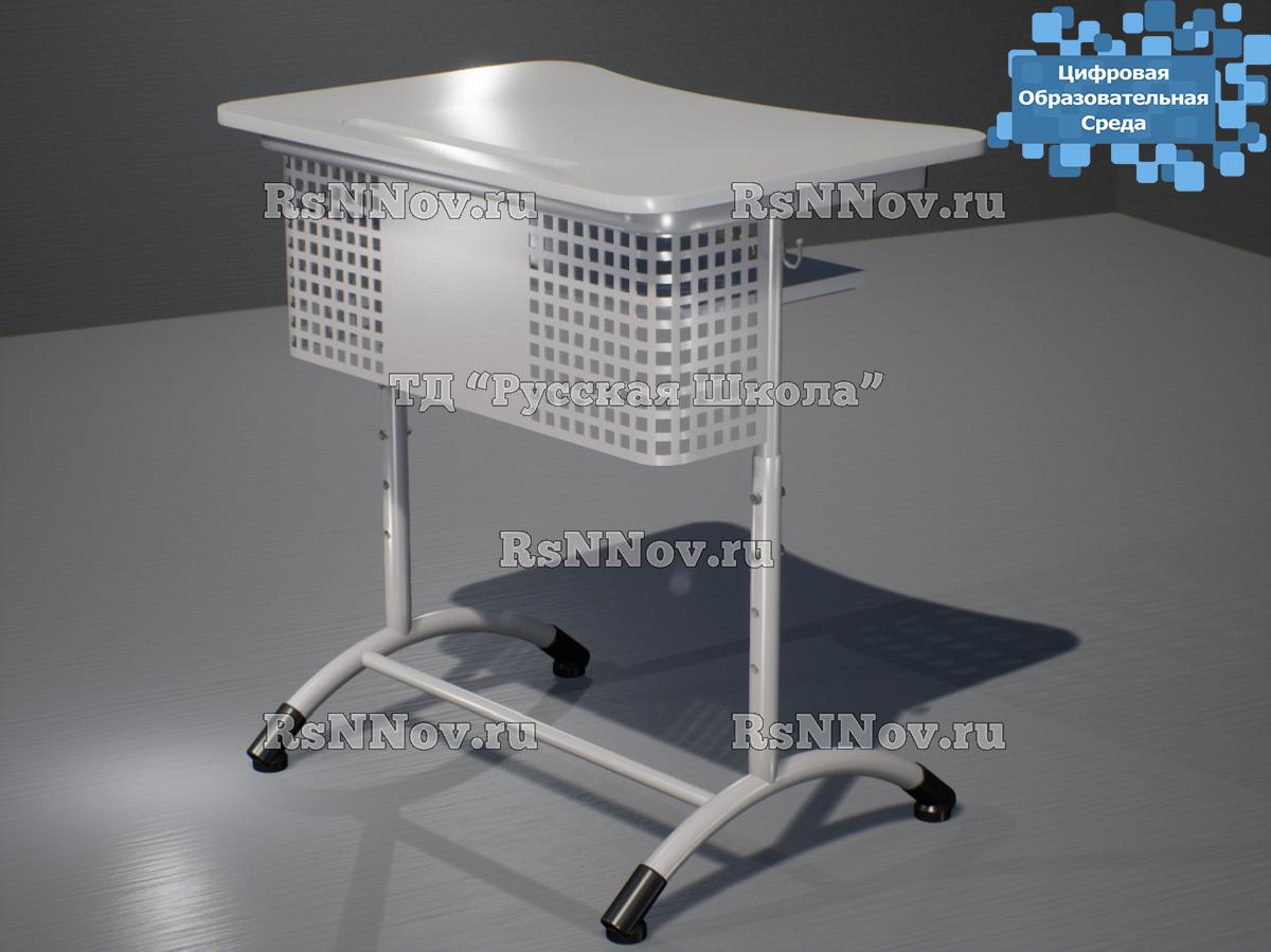 Стол ученический 1-мест, регулируемый по высоте и углу наклона столешницы 0-15 градусов  фед. проект "Цифровая образовательная среда" (гр 4-6, ст. Серая, кр. Серая, мк. Серый/Серый)