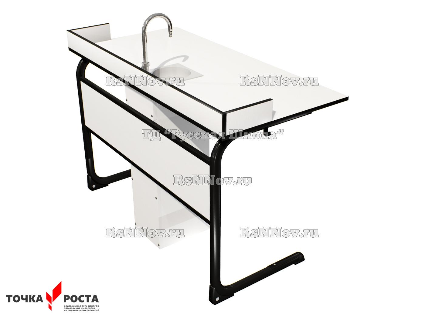 Стол лабораторный ЭЛЛИПС со смесителем для химии и биологии, цельносварной на плоскоовальной трубе «Точка роста» (2-мест, гр. 6, мк/кр Черный, кор. Белый)