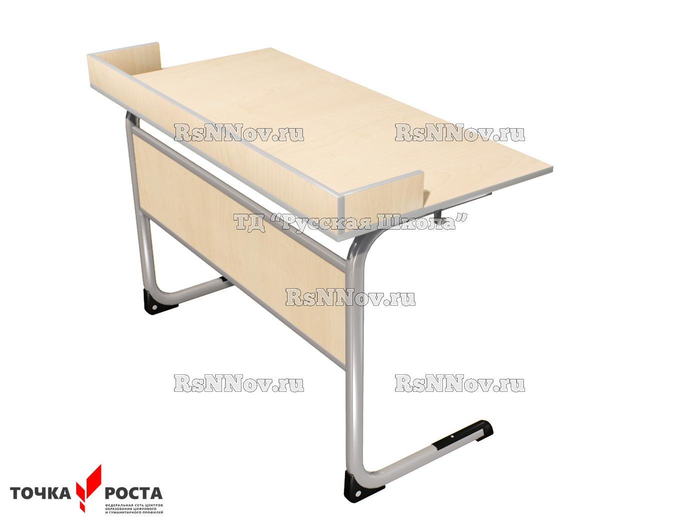 Стол лабораторный ЭЛЛИПС цельносварной с бортом на плоскоовальной трубе «Точка роста» для химии, физики, биологии (2-мест, гр. 6, мк. Серый, кор. Клён)