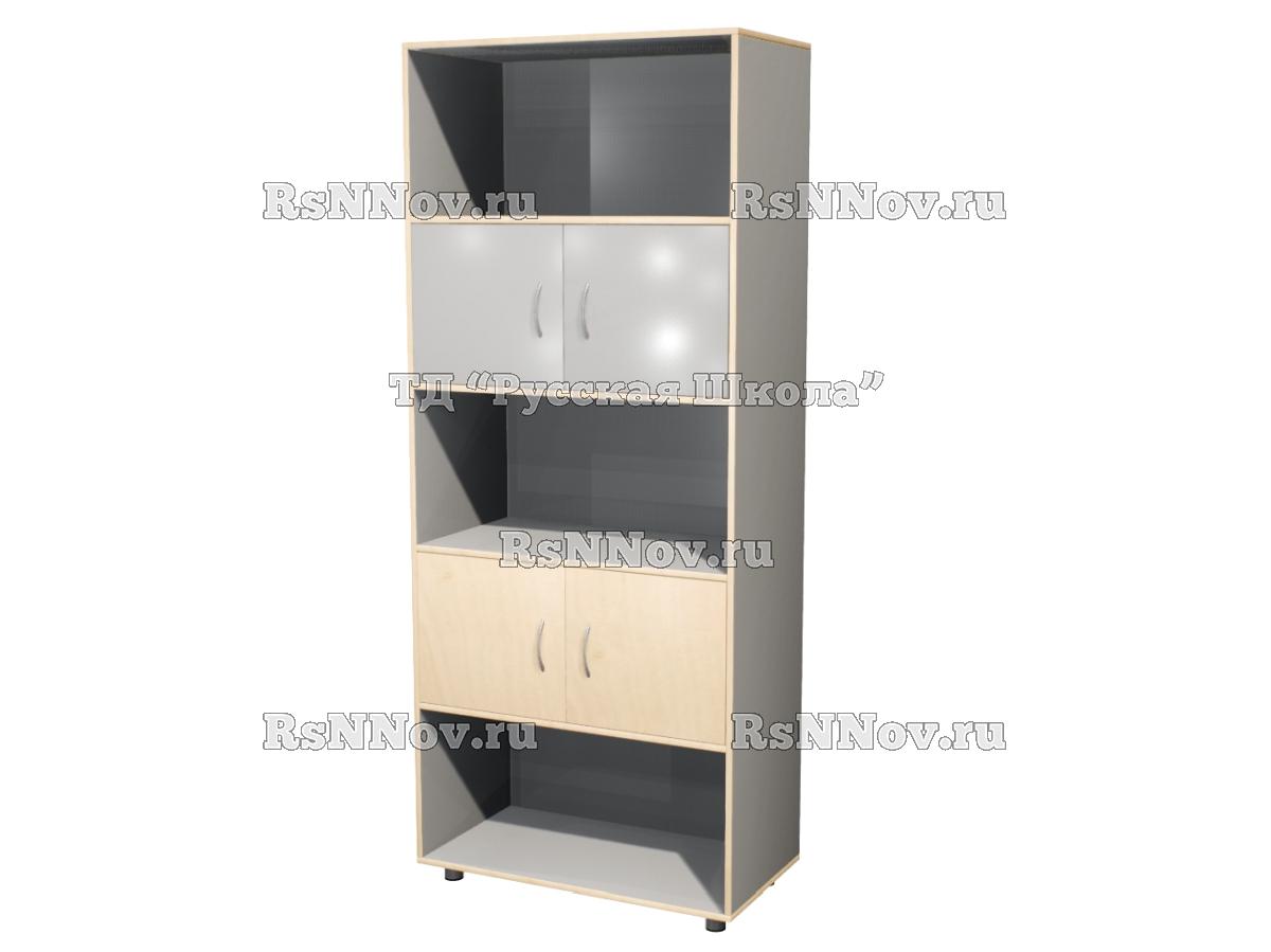 Шкаф КВАНТ широкий полуоткрытый М2 «Точка роста» (ЛДСП 22 мм, к. Серый, ф. Серый/Клён)