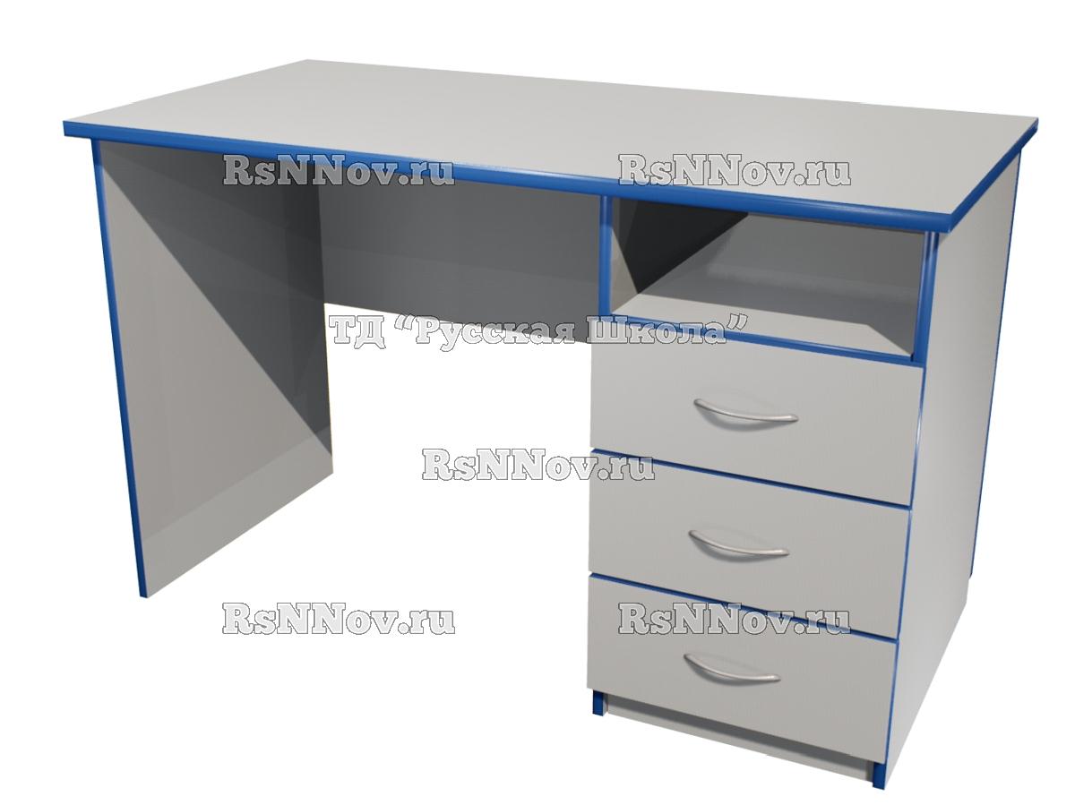 Стол письменный со встроенной тумбой 3 ящика «Точка роста» (ст/фас. Серые, кор. Серый, кр. Синяя)