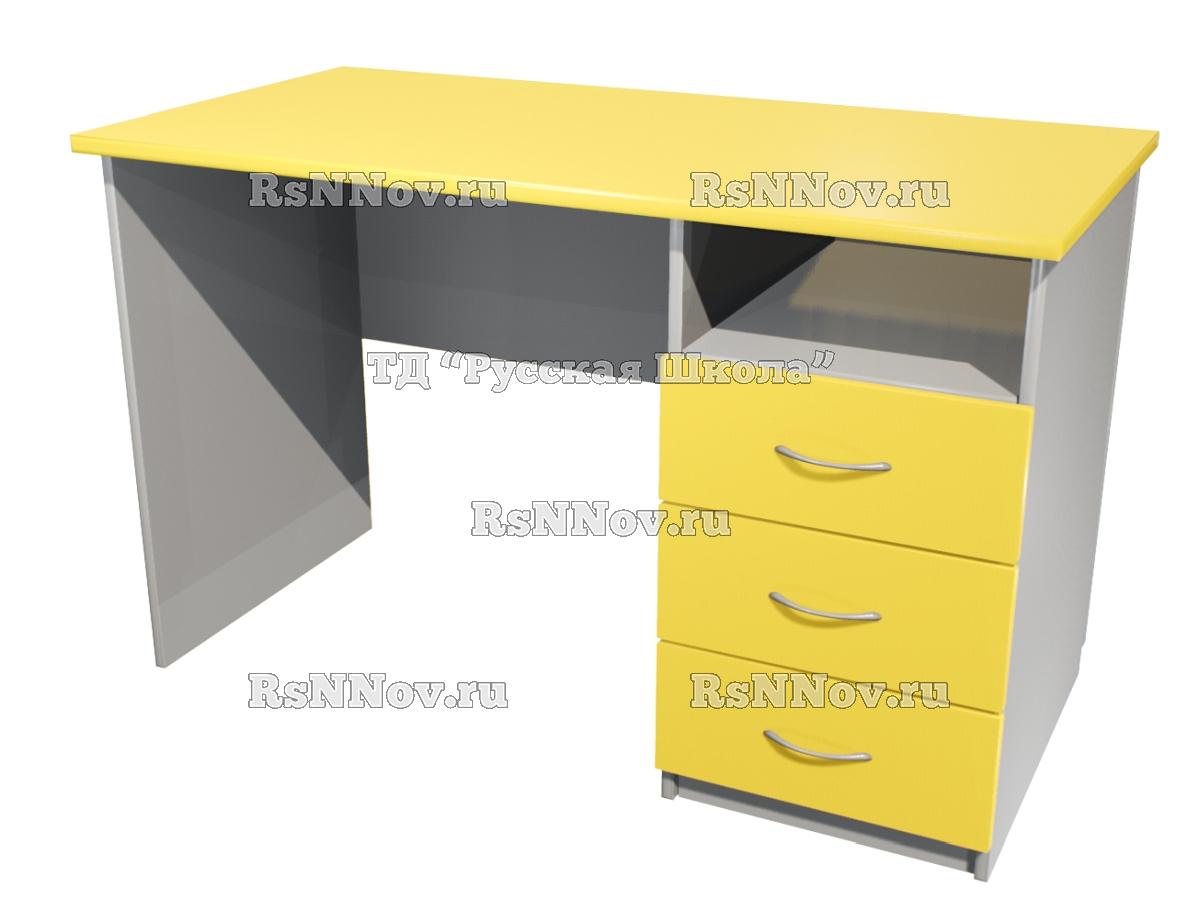 Стол письменный со встроенной тумбой 3 ящика «Точка роста» (ст/фас. Жёлтые, кор. Серый, кр. Серая)