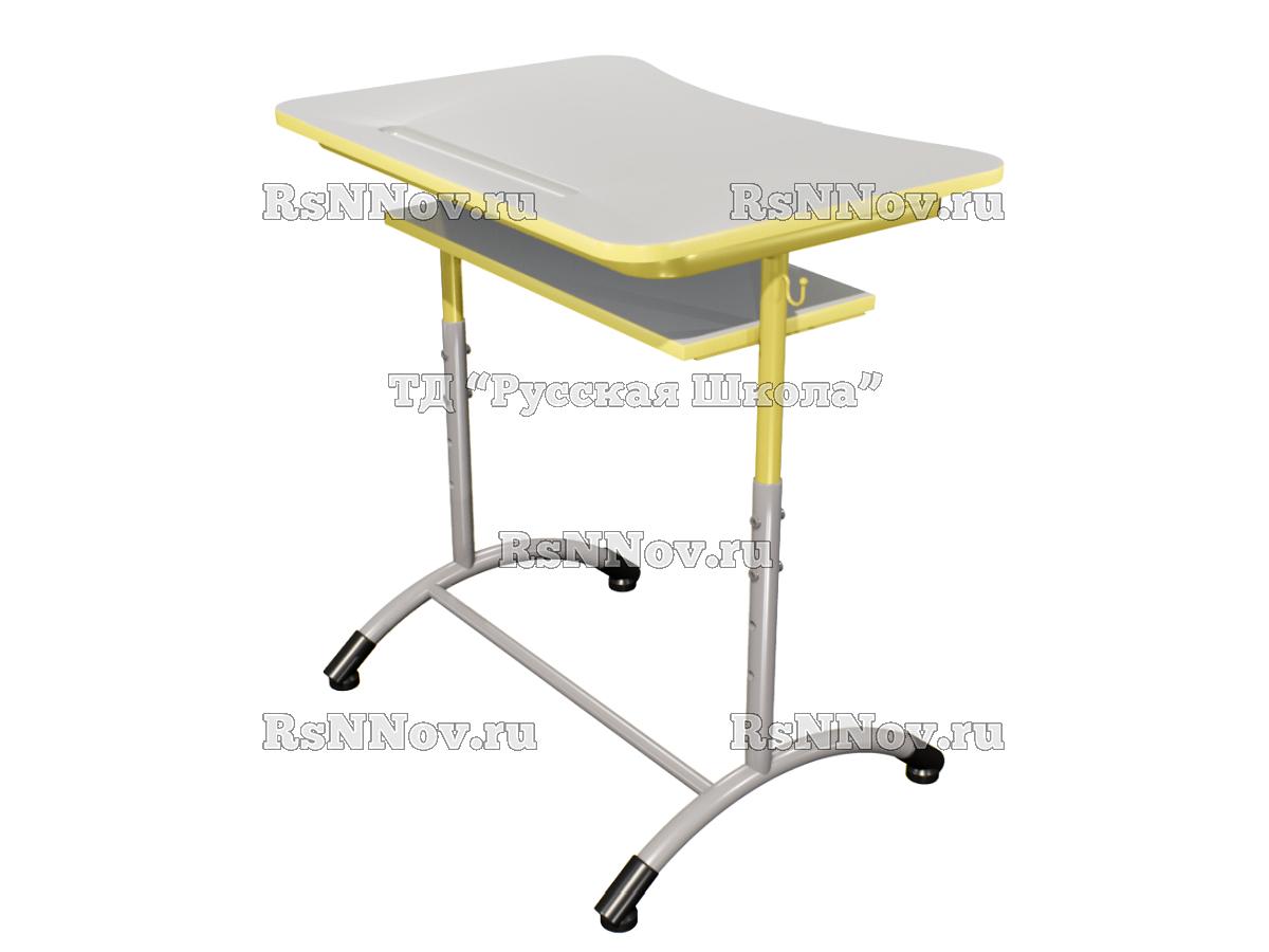 Стол ученический ДЖЕТ 1-мест регулируемый по высоте с полкой «Точка роста» (гр. 4-6, ст. Серая, кр. Лимонная, мк. Лимонный/Серый)