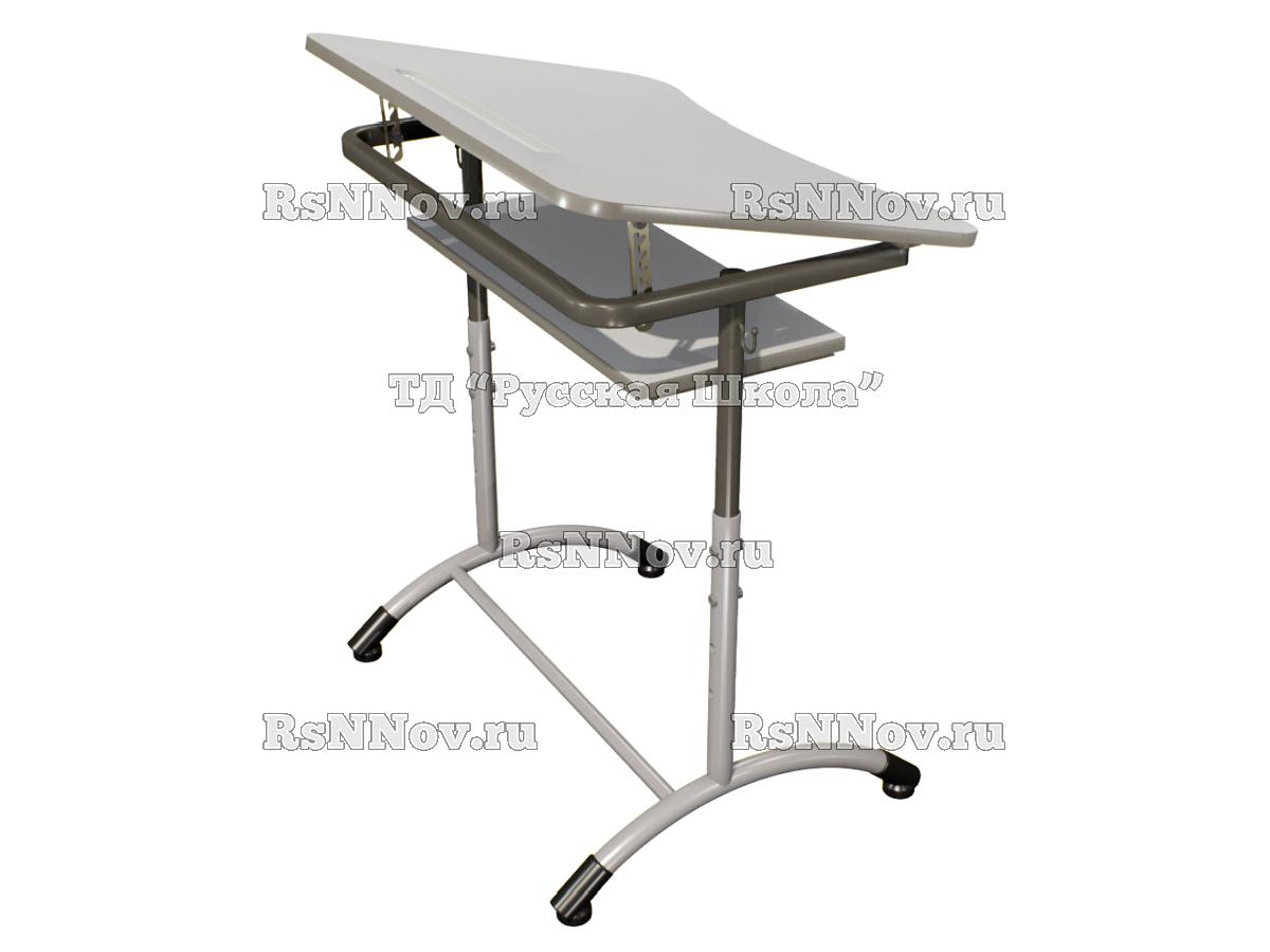 Стол ученический ДЖЕТ 1-мест регулируемый по высоте и углу наклона столешницы 0-15 градусов, с полкой «Точка роста» (гр. 4-6, ст. Серая, кр. Мокко, мк. Мокко/Серый)