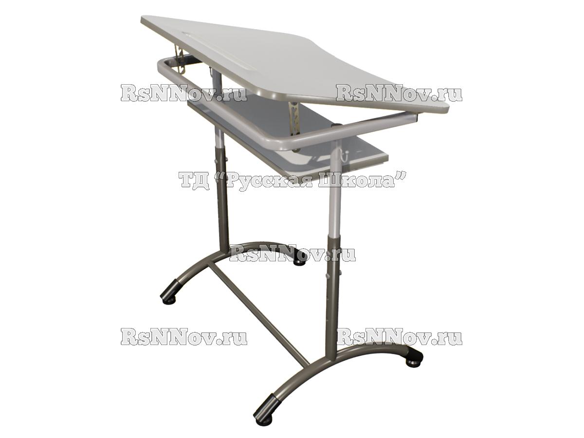 Стол ученический ДЖЕТ 1-мест регулируемый по высоте и углу наклона столешницы 0-15 градусов, с полкой «Точка роста» (гр. 4-6, ст. Серая, кр. Мокко, мк. Серый/Мокко)