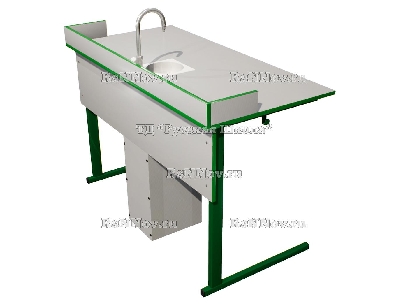 Стол лабораторный для кабинета химии с сантехникой (ст. Серая, кр. Зеленая, мк. Зеленый)