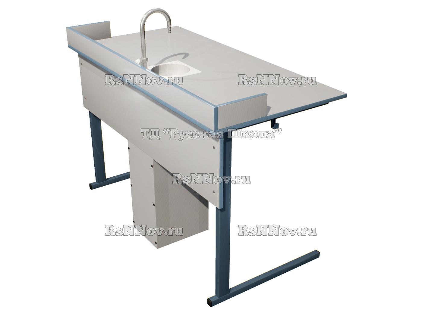 Стол лабораторный для кабинета химии с сантехникой (ст. Серая, кр. Лавандовая, мк. Лавандовый)