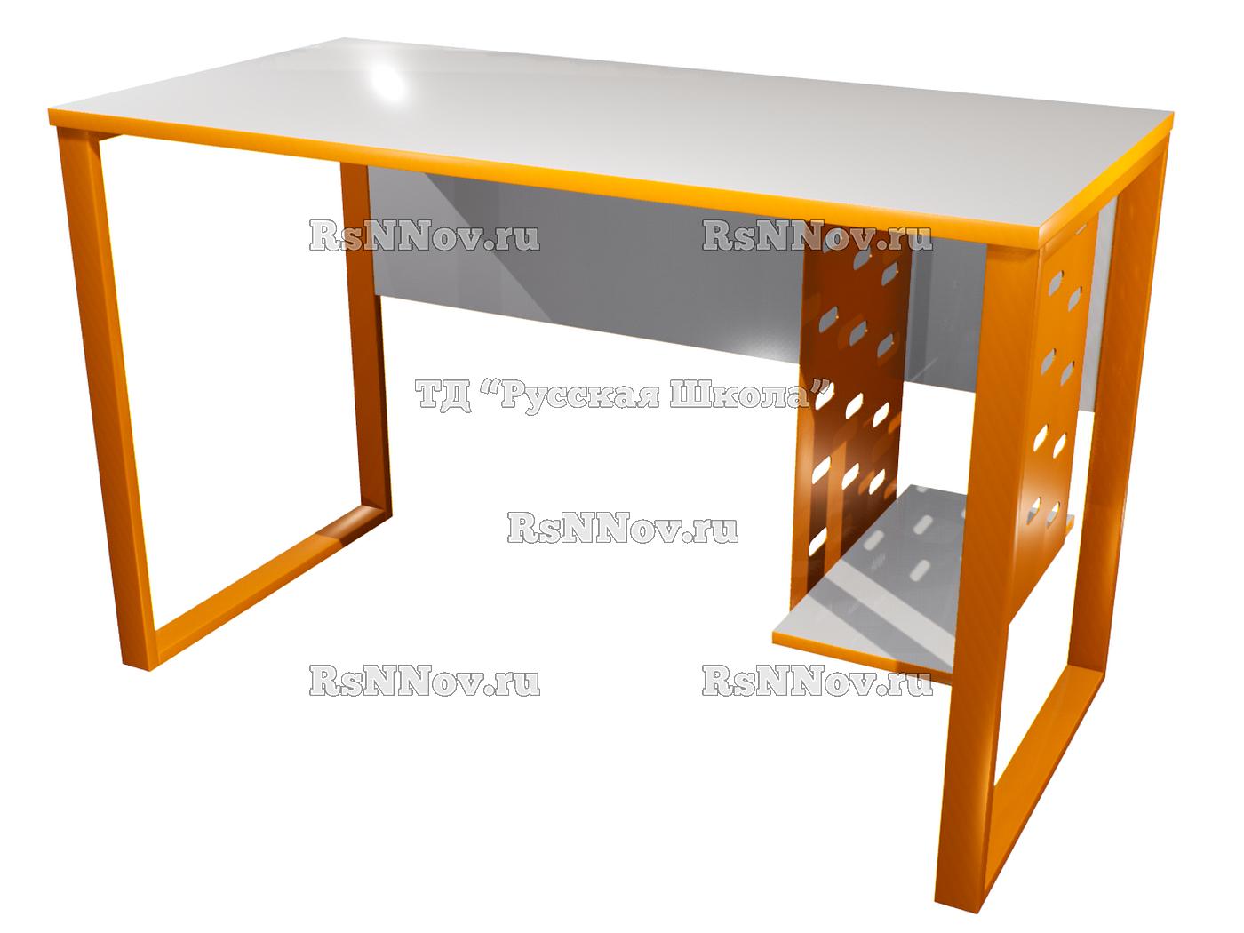 Стол рабочий ЛОФТ на металлокаркасе с подвесом для системного блока «Точка роста» (ст. Серая, кр. Оранжевая, мк. Оранжевый)