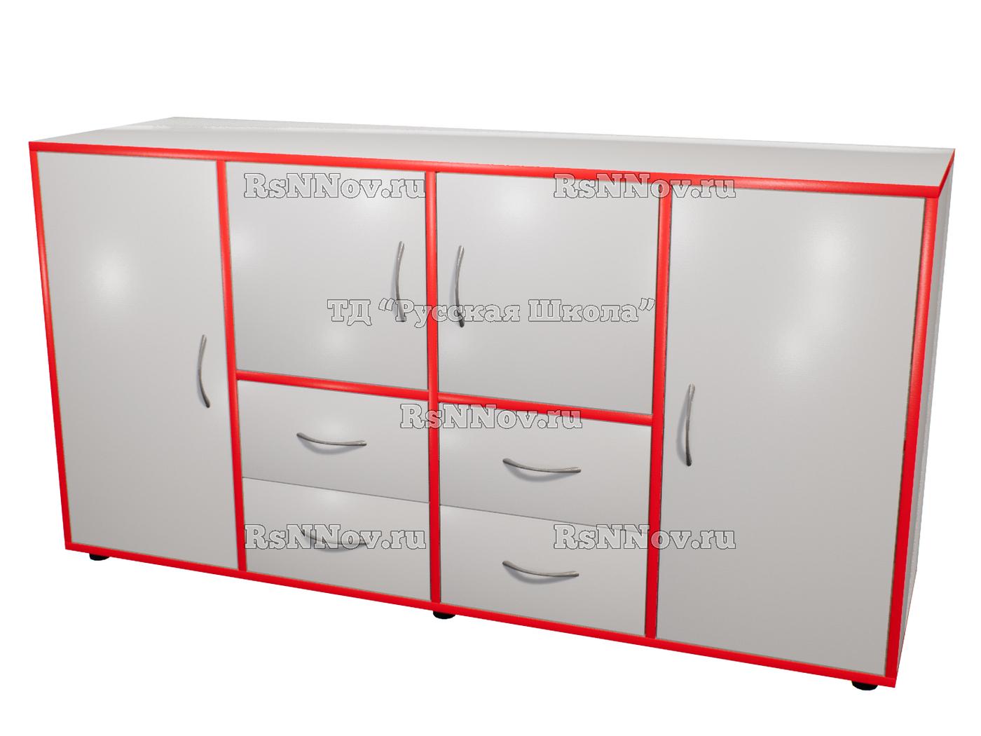 Тумба КАСКАД Т42M5 закрытая с 4 ящиками и 4 дверцами «Точка роста» (кор. Серый, кр. Красная, фас. Серые)