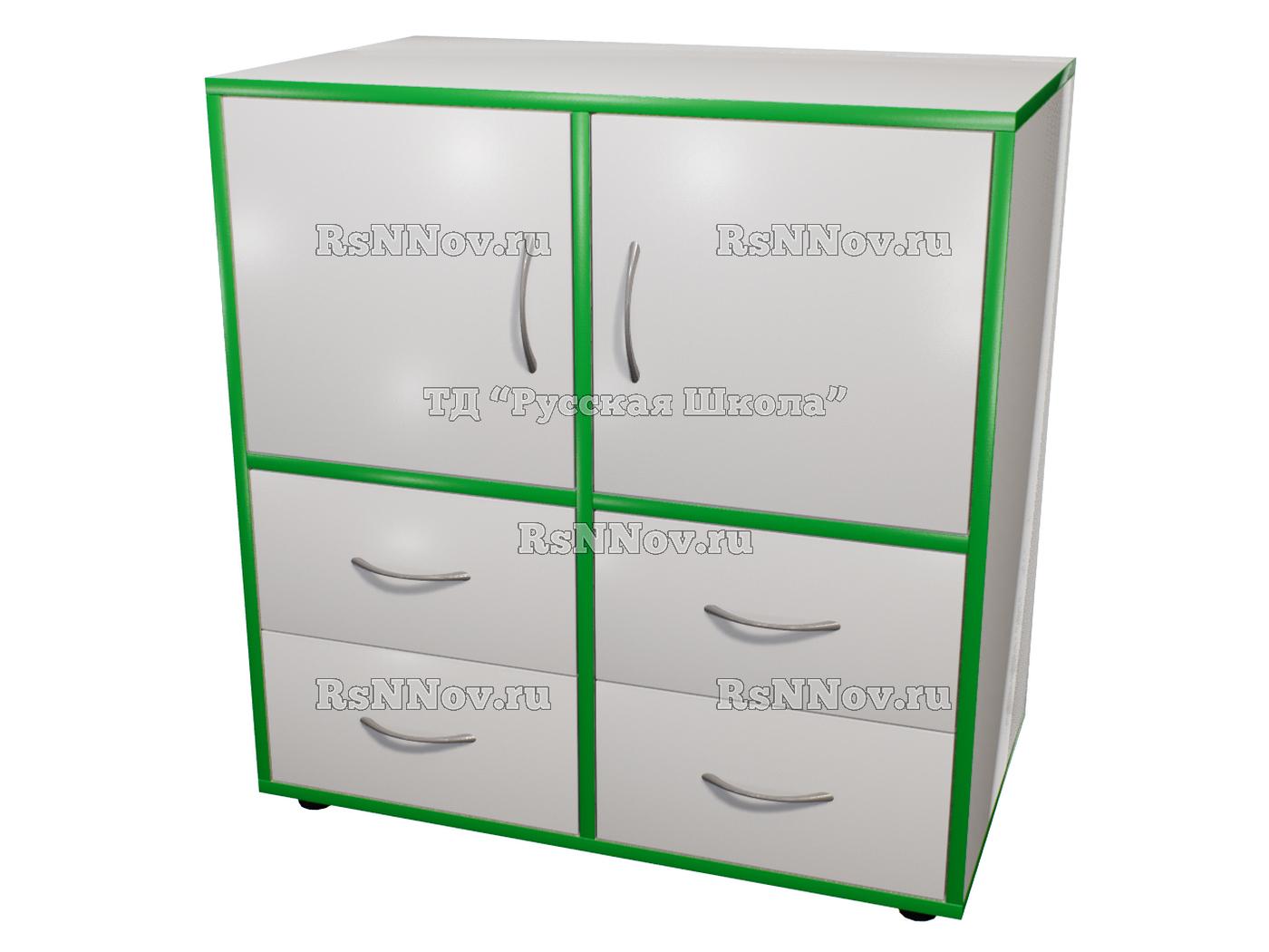 Тумба КАСКАД Т22M3 закрытая с 4 ящиками и 2 дверцами «Точка роста» (кор. Серый, кр. Зеленая, фас. Серые)