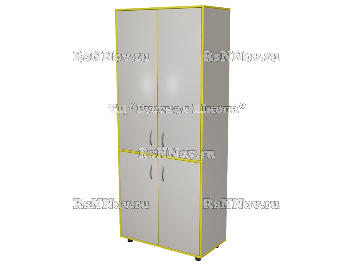 Шкаф КВАНТ широкий закрытый 4 дверцы «Точка роста» (ЛДСП 22 мм, к. Серый, ф. Серый, кр. Лайм)