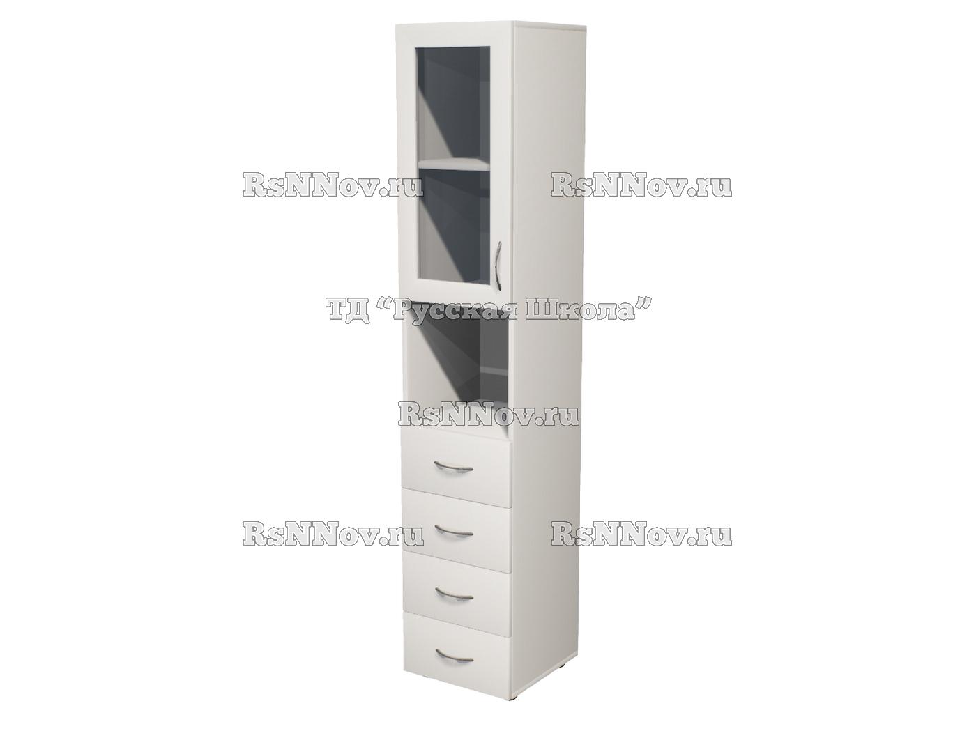 Шкаф ЭКО 15M13 узкий полуоткрытый 4 ящика с нишей со стеклом (кор. Белый)
