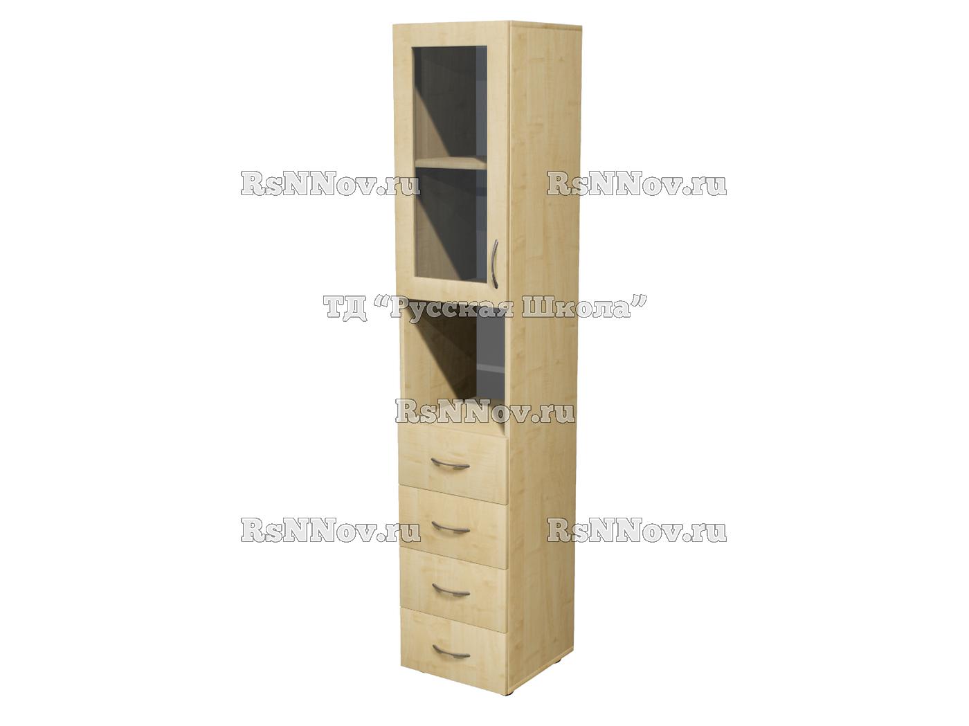 Шкаф ЭКО 15M13 узкий полуоткрытый 4 ящика с нишей со стеклом (кор. Клен)