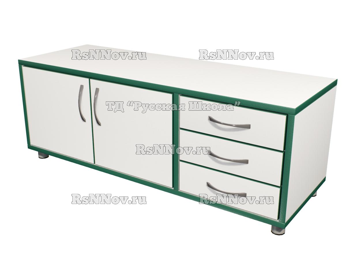 Тумба-пенал горизонтальная с 3 ящиками «Точка роста» (ЛДСП 22 мм, к. Белый, ф. Белый, кр. Зеленый)