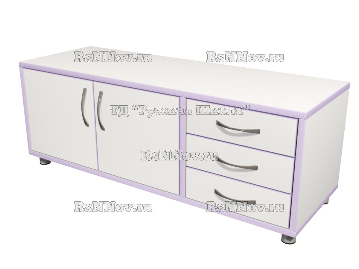 Тумба-пенал горизонтальная с 3 ящиками «Точка роста» (ЛДСП 22 мм, к. Белый, ф. Белый, кр. Фиолетовый)
