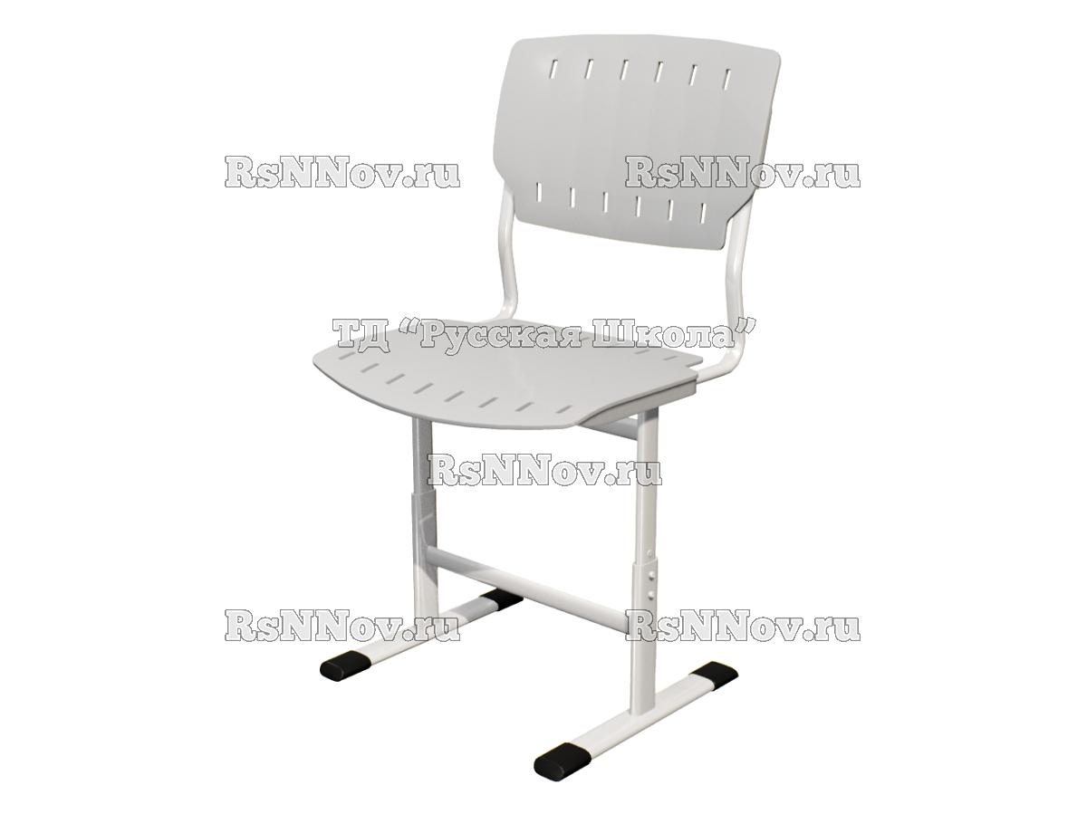 Стул ЭКО ученический регулируемый цельносварной на плоскоовальной трубе (гр. 2-4, 3-5, 4-6, 5-7, пластик Сигма), ц. Серый, мк. Белый, н. Белые