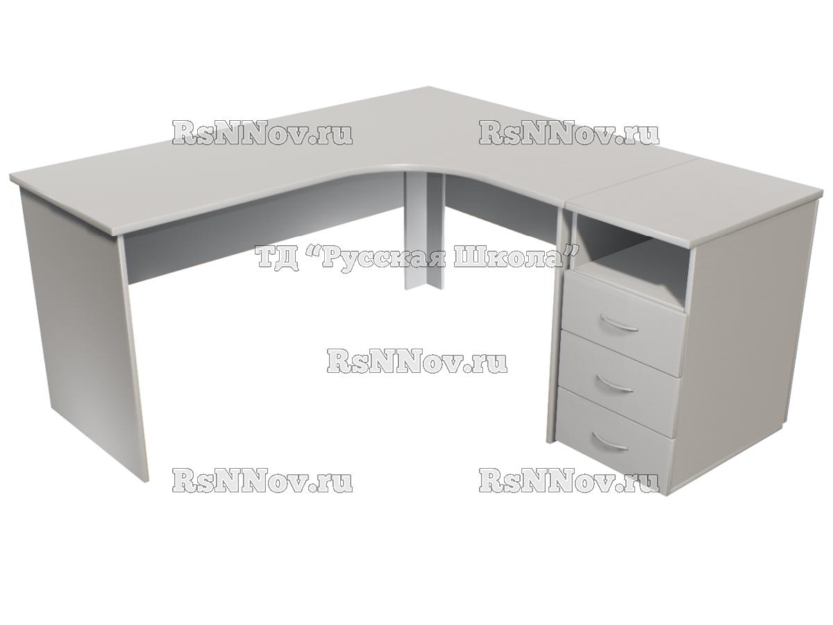 Стол учительский угловой с тумбой 3 ящика «Точка роста» (ст. Серая, кор.Серый, кр. Серая)