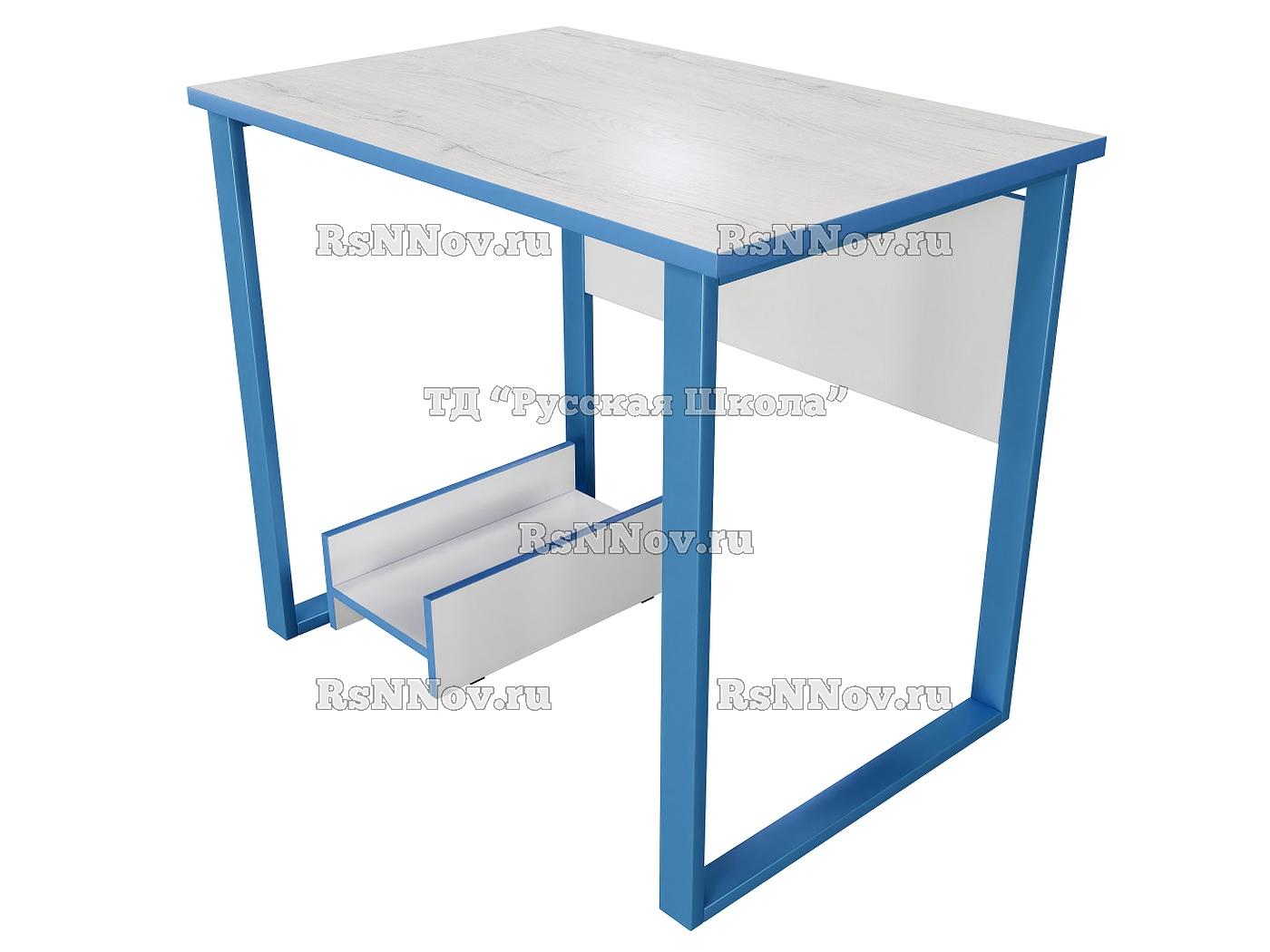 Стол компьютерный ЛОФТ на металлокаркасе с подставкой (ст. Дуб Эльза, кр. Голубая, мк. Голубой)