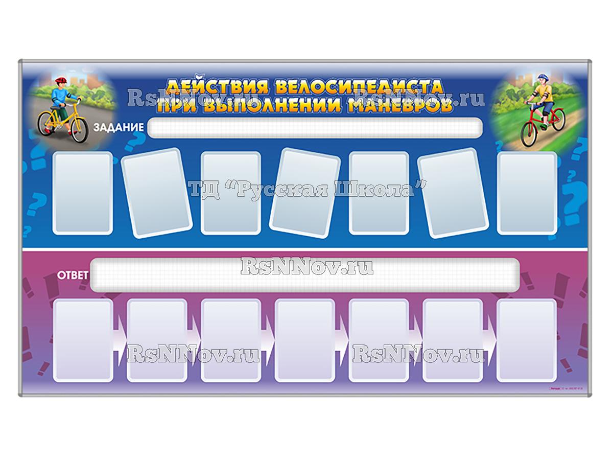 Доска магнитно-маркерная, двухсторонняя «Действия велосипедиста при выполнении маневров» + комплект тематических магнитоа