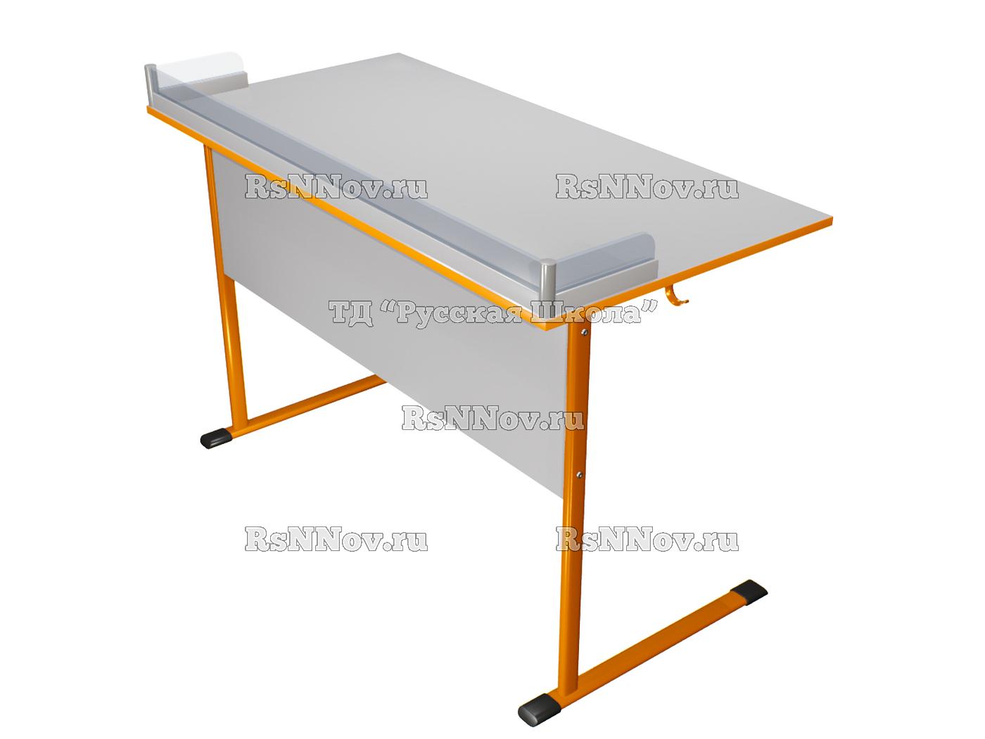 Стол ЭКО ученический лабораторный 2-местный нерегулируемый с бортом для физики, биологии (гр. 6, ст. Серая, мк. Оранжевый)