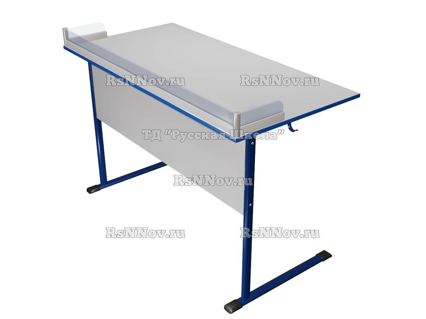 Стол ЭКО ученический лабораторный 2-местный нерегулируемый с бортом для физики, биологии (гр. 6, ст. Серая, мк. Синий)