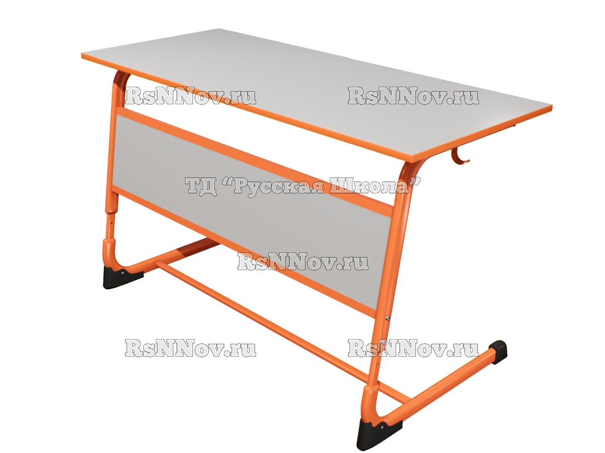 Стол ЭЛЛИПС ученический 2-местный регулируемый цельносварной (гр. 3-5, 4-6, ст. Серая, мк. Оранжевый)