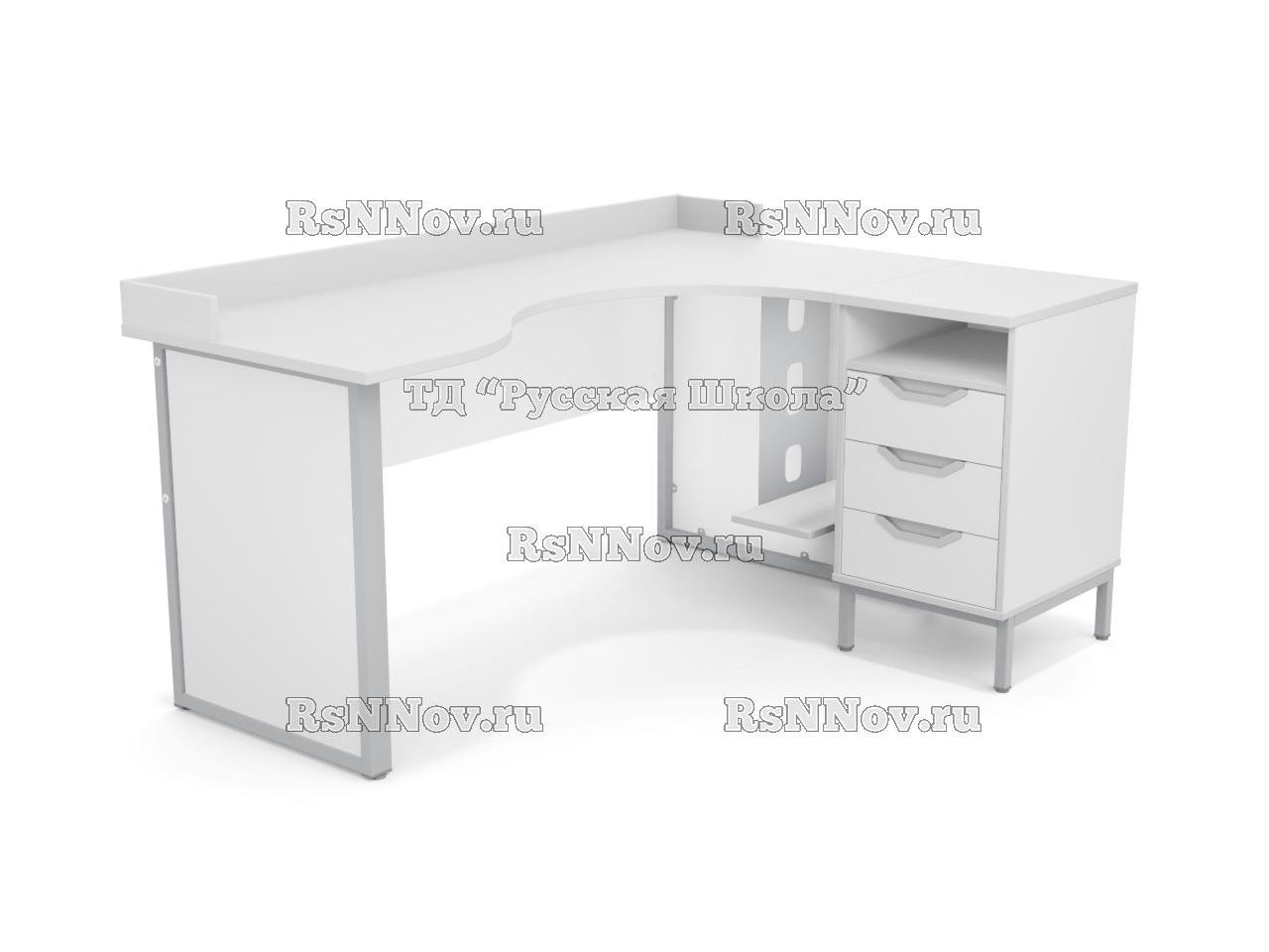 Стол угловой ЛОФТ с бортом с подвесом для системного блока на мк., в комплекте с приставной тумбой, с 2 боковыми экранами из ЛДСП (мк. Серый, ст. Серая)