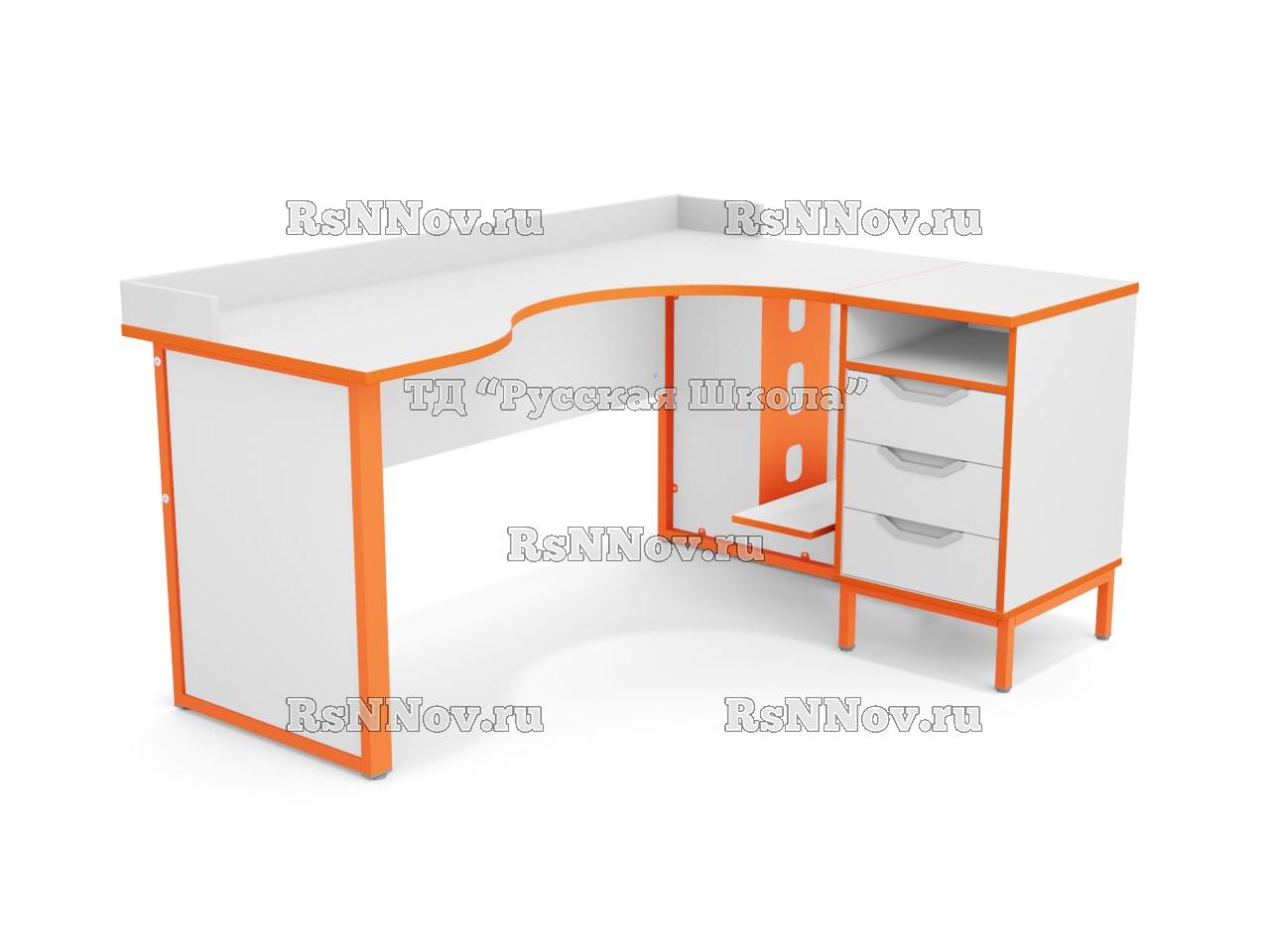 Стол угловой ЛОФТ с бортом с подвесом для системного блока на мк., в комплекте с приставной тумбой, с 2 боковыми экранами из ЛДСП (мк. Оранжевый, ст. Серая)