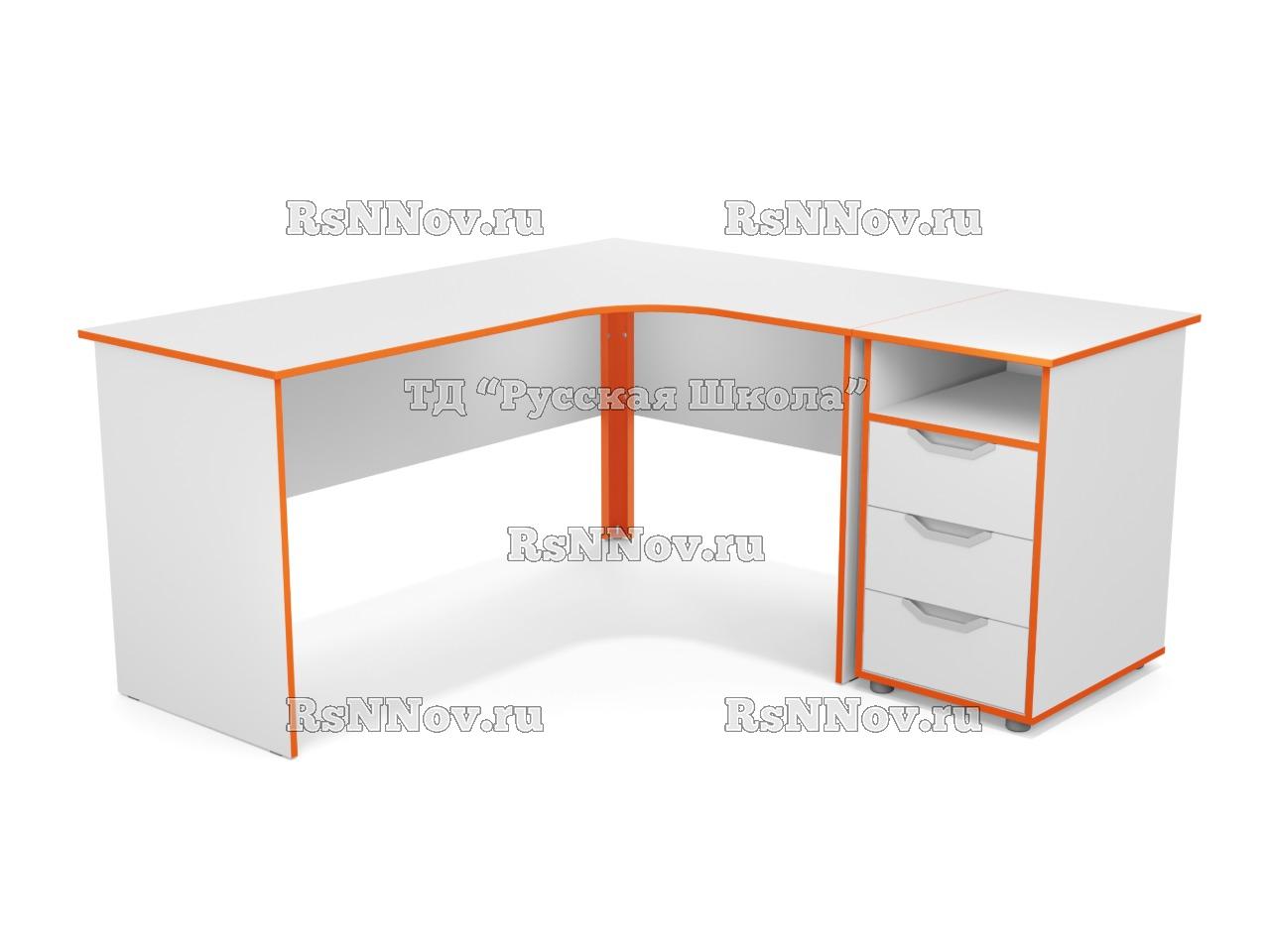 Стол угловой ЛОФТ с приставной тумбой 3 ящика (ст. Серая, кр. Оранжевая), ручки «Соты»
