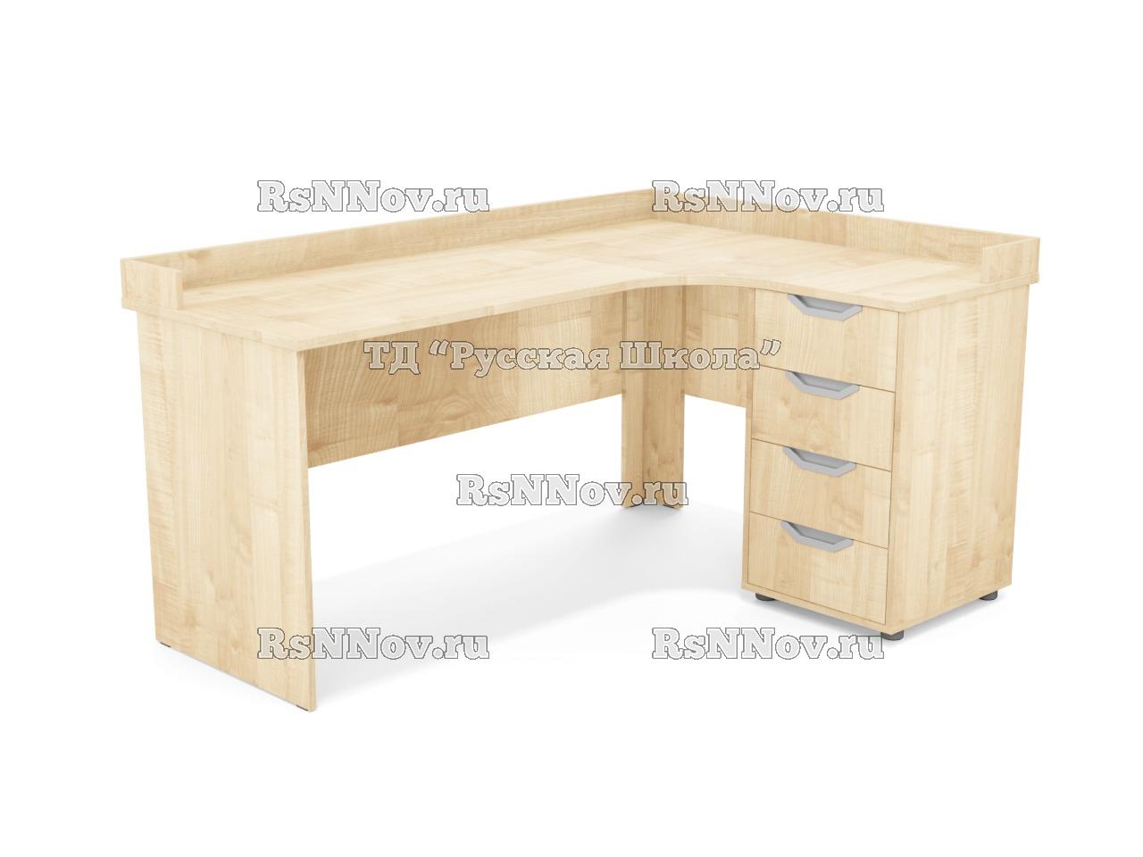 Стол угловой ЛОФТ с приставной тумбой 4 ящика, с бортом (ст. Клён, кр. Клён), ручки «Соты»