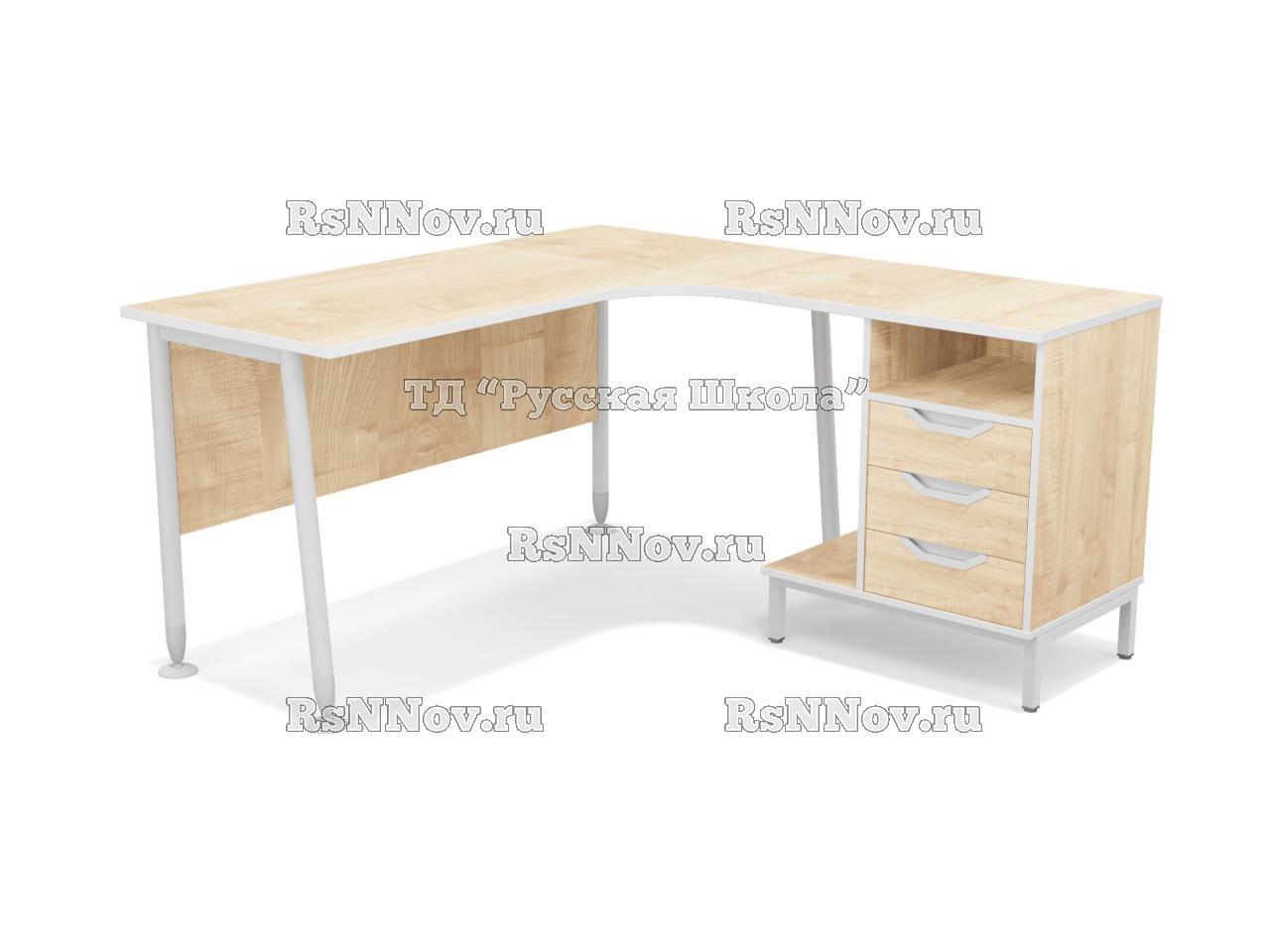 Стол угловой ЛИГА 17 с тумбой и подставкой для системного блока (ст. Клён, мк. Белый)