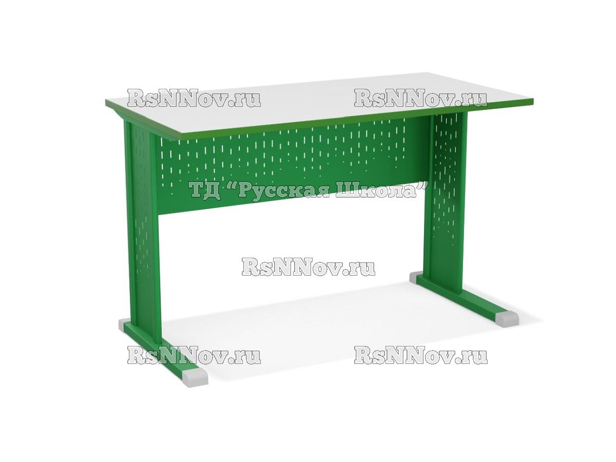 Стол учителя на м/к с перфорированным экраном и вставками, тип перфорации «Дождик» (ст. Серая, мк. Зелёный)