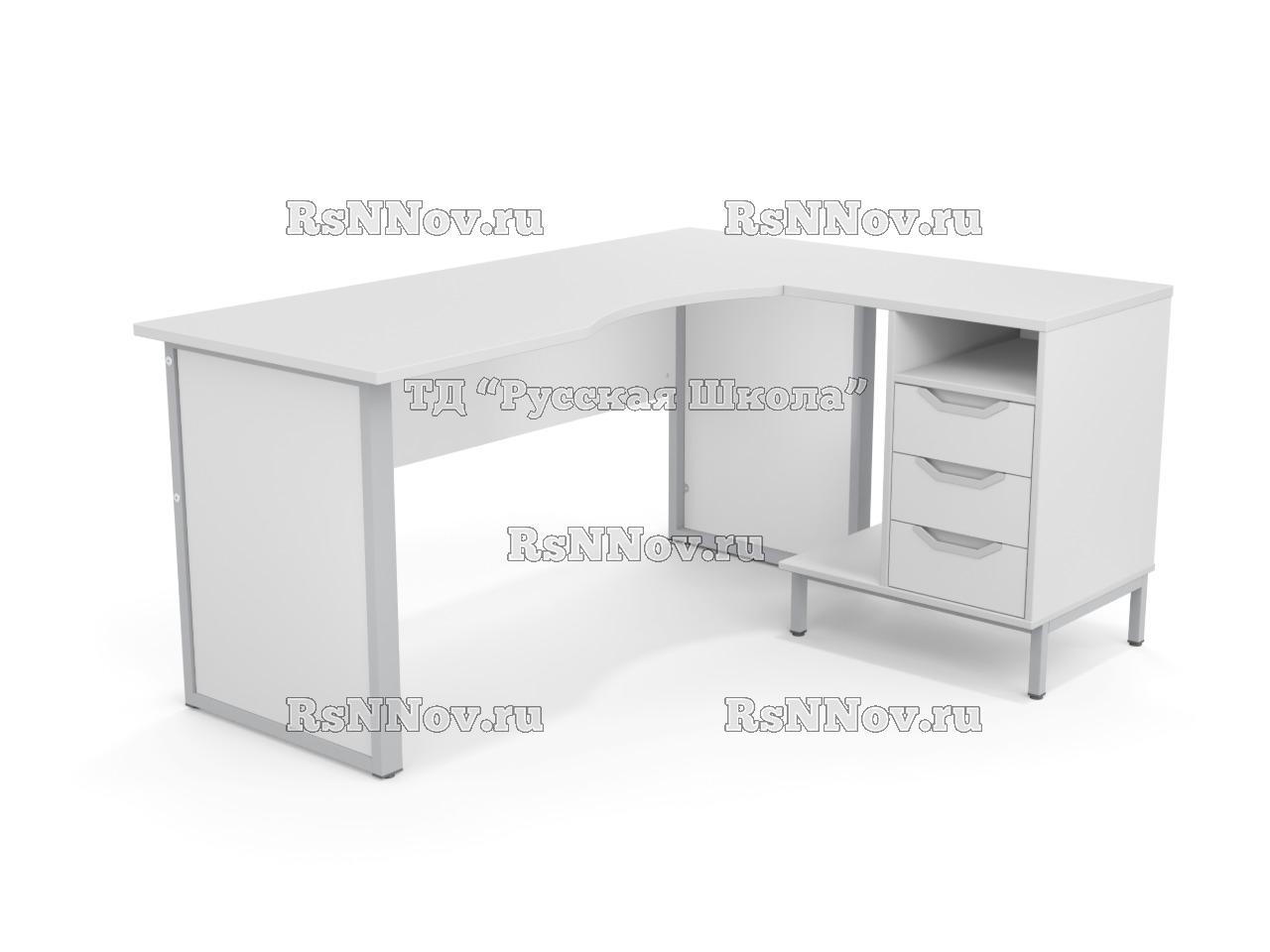 Стол угловой ЛОФТ в комплекте с приставной тумбой с интегрированной подставкой для системного блока, с 2 боковыми экранами из ЛДСП (мк. Серый, ст. Серая), ручки «Соты»