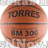 Мяч баск. трен. "TORRES BM300" арт.B00015, р.5, износостойкая резина, нейлоновый корд, бутиловая камера, для зала и улицы, темнооранжево-черный