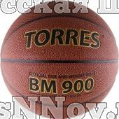 Мяч баск. матчевый  "TORRES BM900" арт.B30035, р.5, синт. кожа (полиуретан), нейлоновый корд, бутиловая камера, для зала и улицы, темнооранжево-черный