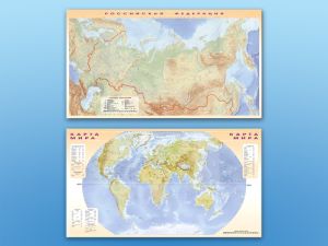 Фрагмент (демонстрационный) маркерный (двухсторонний) "Карта мира и Российской Федерации" + комплект тематических магнитов КМ-1