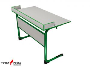 Стол лабораторный ЭЛЛИПС цельносварной с бортом на плоскоовальной трубе «Точка роста» для химии, физики, биологии (2-мест, гр. 6, мк. Зелёный, кор. Серый)