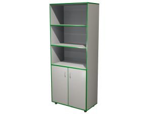 Шкаф КВАНТ широкий полуоткрытый «Точка роста» (ЛДСП 22 мм, к. Серый, ф. Серый, кр. Зелёная)
