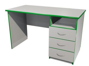Стол письменный со встроенной тумбой 3 ящика «Точка роста» (ст/фас. Серые, кор. Серый, кр. Зелёная)
