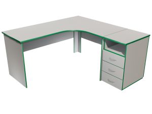 Стол учительский угловой с тумбой 3 ящика «Точка роста» (ст. Серая, кор.Серый, кр. Зеленая)